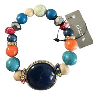 NWT Chico’s Zoey gold tone multicolor beaded stretch bracelet